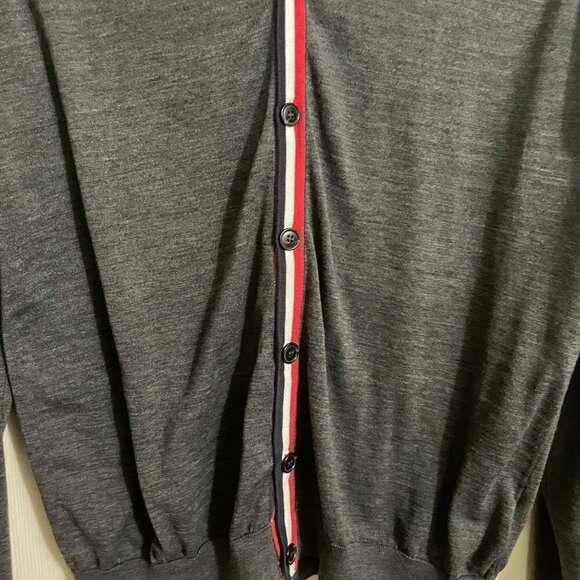 H&M Womens Gray Striped Trim Silk Cotton Button Up Cardigan Sweater Medium - Picture 3 of 6